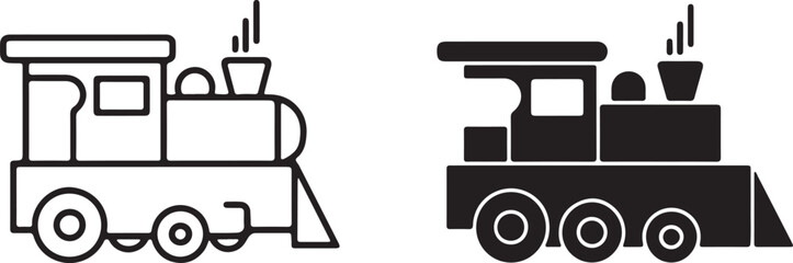 Pixelated and silhouette toy trains in various artistic styles,Minimal Steam Locomotive Vector Illustration © BULBULI