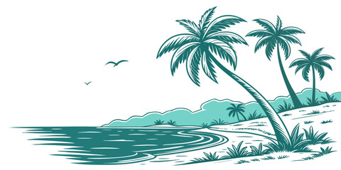 Fototapeta premium a tropical island with palm trees and a body of water Vector