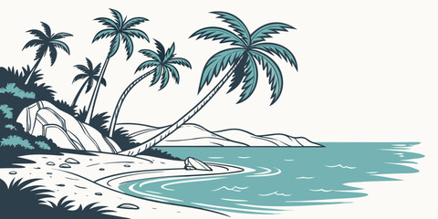 a tropical island with palm trees by the ocean Vector © BOY