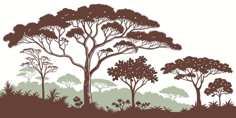 a group of trees in a savannah landscape Vector © BOY