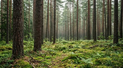 Obraz premium Misty Forest Floor with Moss and Ferns