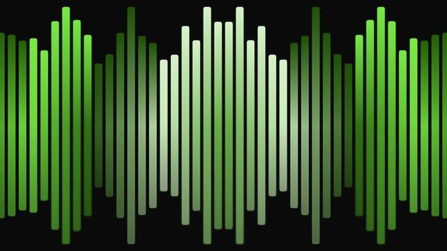 Abstract Green Vertical Bars Pulsating Rhythmically on Black Background.