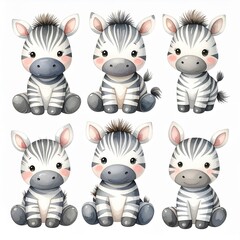 Fototapeta premium Vintage Aquarell-Plüschzebra Set 