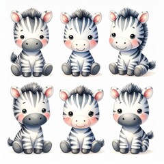 Fototapeta premium Vintage Aquarell-Plüschzebra Set 