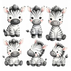 Fototapeta premium Vintage Aquarell-Plüschzebra Set 