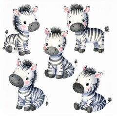 Fototapeta premium Vintage Aquarell-Plüschzebra Set 