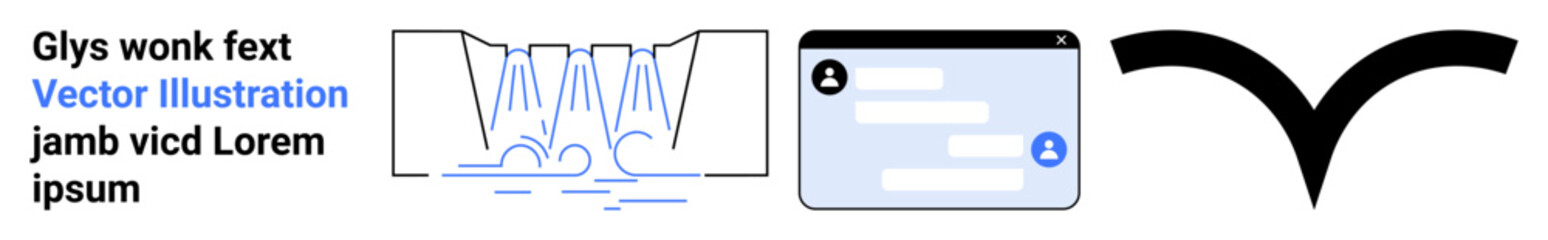 Fototapeta premium Branding, technology, user interfaces, creativity, modern visual elements, communication. Features a text segment, waterfall diagram user profile interface and bird-thumbs up symbol. Branding
