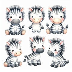 Fototapeta premium Vintage Aquarell-Plüschzebra Set 