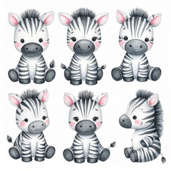 Fototapeta premium Vintage Aquarell-Plüschzebra Set 