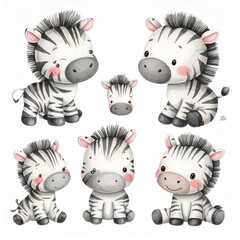 Fototapeta premium Vintage Aquarell-Plüschzebra Set 