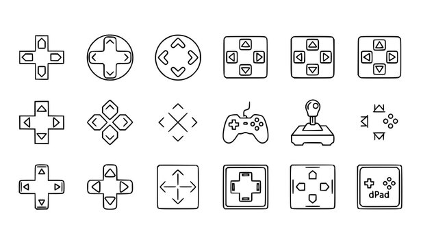 Gaming Controller Directional Pad Icons Collection with D Pad Arrow Navigation Symbols