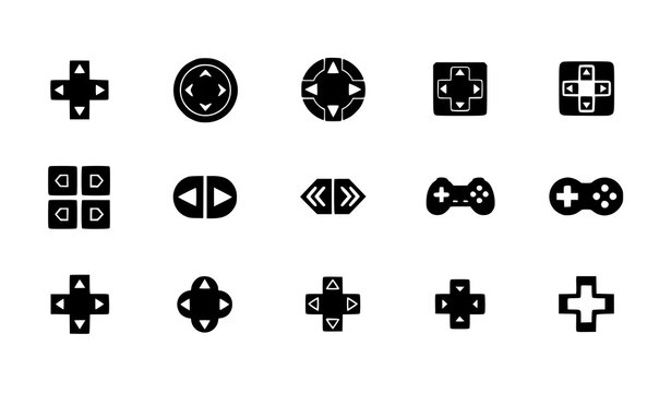 Video Game Controller D Pad Directional Arrow Icons Set Flat Gaming Navigation Symbols