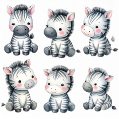 Fototapeta premium Vintage Aquarell-Plüschzebra Set 