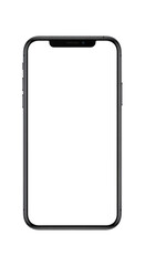 A black iphone with a blank screen isolated on transparent background