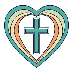 Obraz premium Heart Shaped Religious Symbol With Cross Inside, Faith Icon, Spiritual Beliefs, Christian Devotion, Hopeful Message