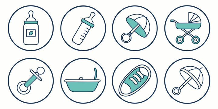 collection of baby items and accessories Vector