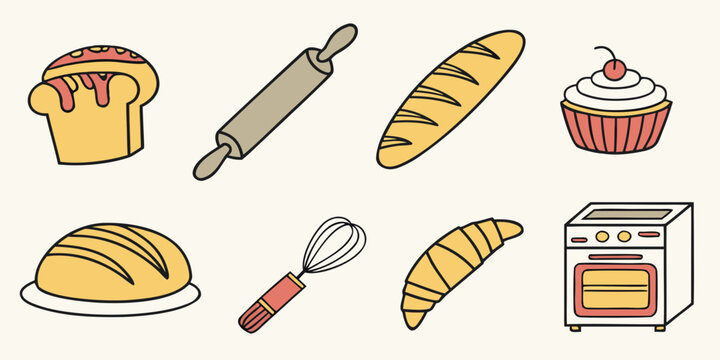 a collection of baking items and pastries Vector