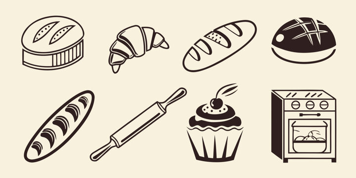 a collection of baked goods and baking tools Vector
