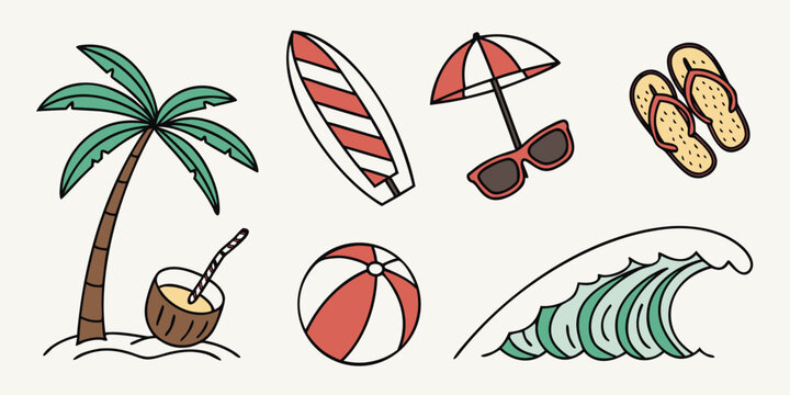 a collection of summer vacation icons Vector