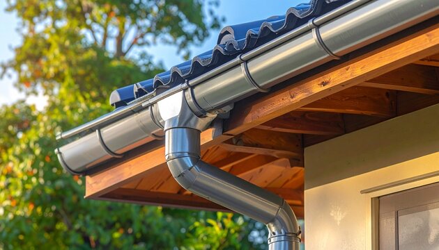 Modern home exterior with metal gutters and roofline detail for property maintenance and improvement.