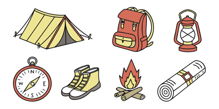 a collection of camping and hiking items Vector