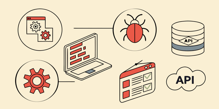 a diagram showing bug tracking and api management Vector