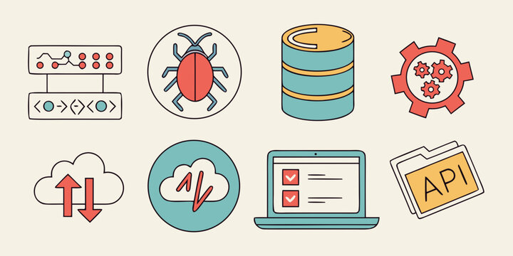 a collection of software development and api icons Vector