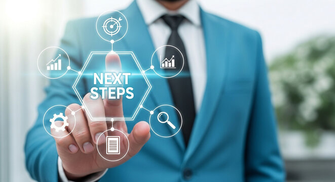 A businessman pointing to next steps
