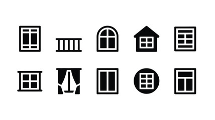 Balcony window silhouette icons home exterior railings architecture vector