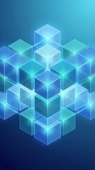 Obraz premium Abstract Three Dimensional Geometric Cubes Floating in Glowing Blue Light Space Design