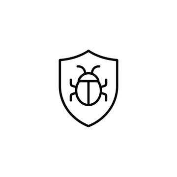 A shield icon featuring a beetle illustration in a simple line style