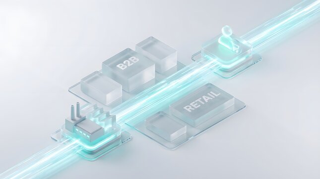 Direct to consumer D2C business model 3D concept connecting factory directly to shopper bypassing retail