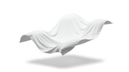 White Flowing Fabric Gracefully Suspended Creating an Elegant Abstract Shape on a Clean Background