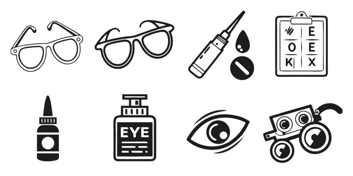 a collection of eye care and vision related objects Vector