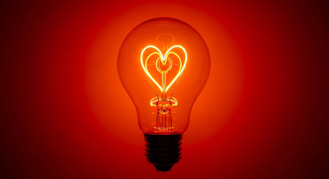 A light bulb with a heart shaped filament
