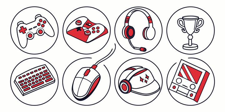 a collection of gaming peripherals and accessories Vector