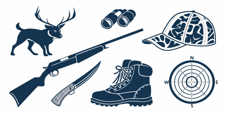 hunting gear and equipment icons Vector