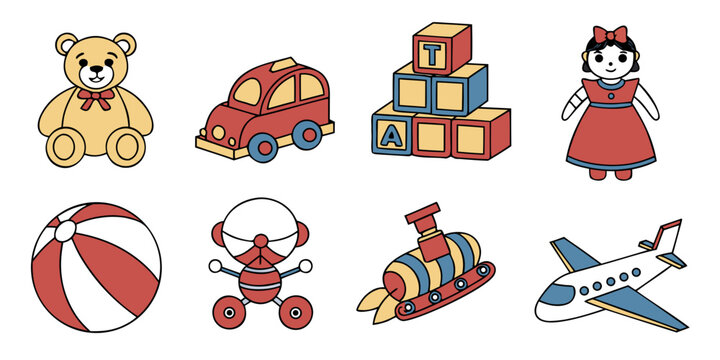 a collection of children's toys and objects Vector
