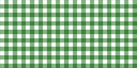 Seamless green and white gingham pattern with realistic fabric texture. Classic checkered plaid background for picnic, food, and textile design. © Dunzz