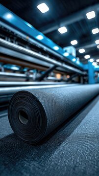 Industrial roll of material in manufacturing facility