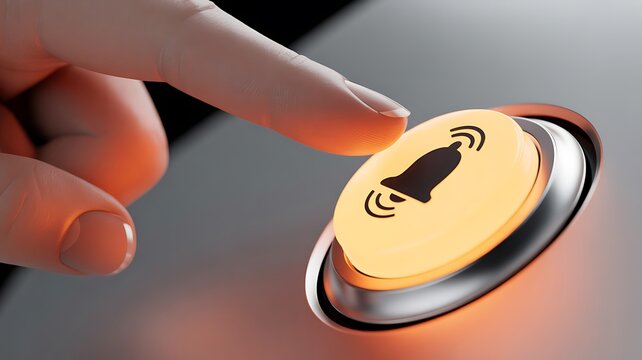 Hand pressing notification button with icon