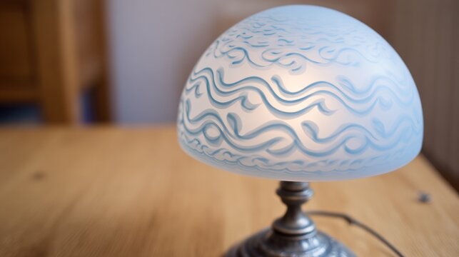 The Art Nouveau "S" curve pattern on the milky white glass lampshade has a soft luster. Real estate listings, designed specifically for showcasing real estate listings and luxury residences.