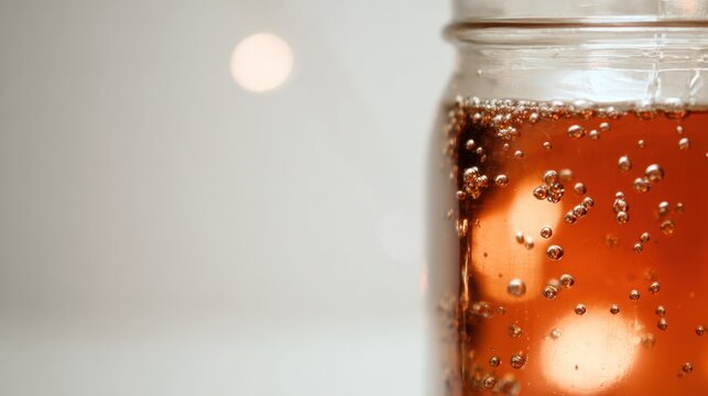 Time-lapse of colorful liquid in a glass jar with rising bubbles. bar promotions, beverage menus, designed for product packaging and bar promotions, used by marketing managers.