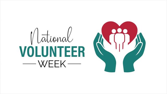 Animated banner celebrating volunteers and community helpers, designed for National Volunteer Week awareness and appreciation campaigns. 4k video animated.