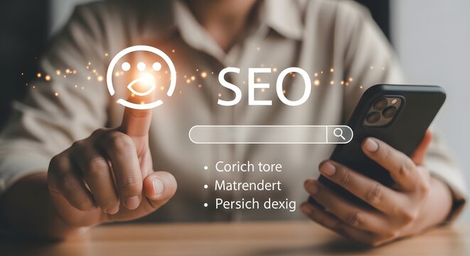 Search engine optimization concept with person using smartphone