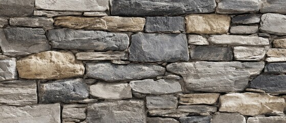 The stone wall texture background with rustic stacked stones and weathered mortar