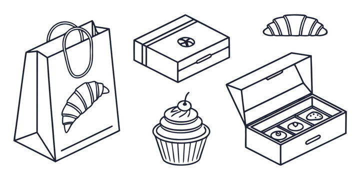 a collection of bakery items and packaging Vector