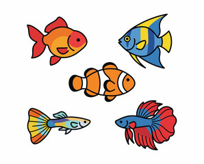 Fototapeta premium Colorful cartoon fish illustrations on white.