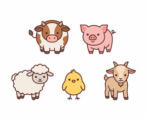 Obraz premium Cute farm animals cartoon characters.