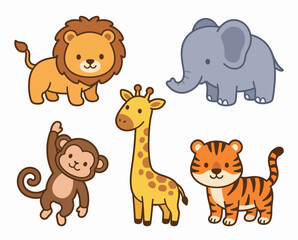 Fototapeta premium A colorful illustration of five cartoon animals.